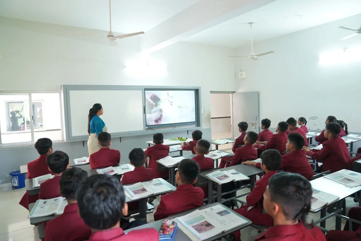 An interactive classroom lesson with students in Gujarat, India